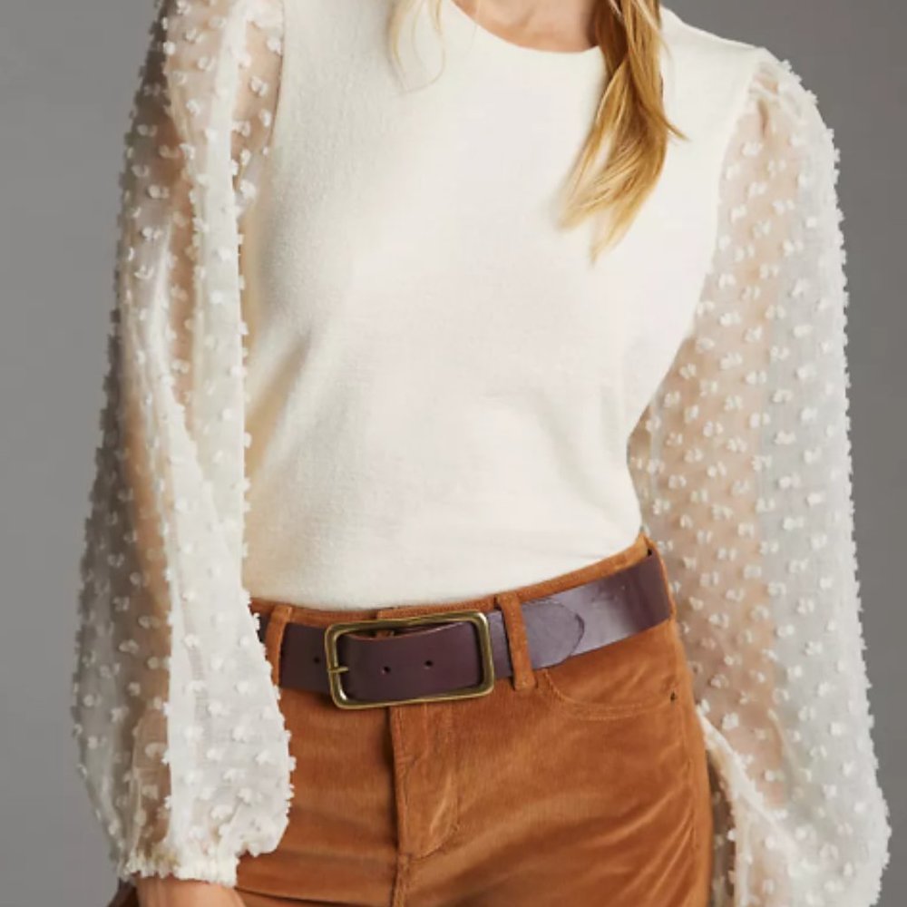 Maeve Cream Textured-Sleeve Top